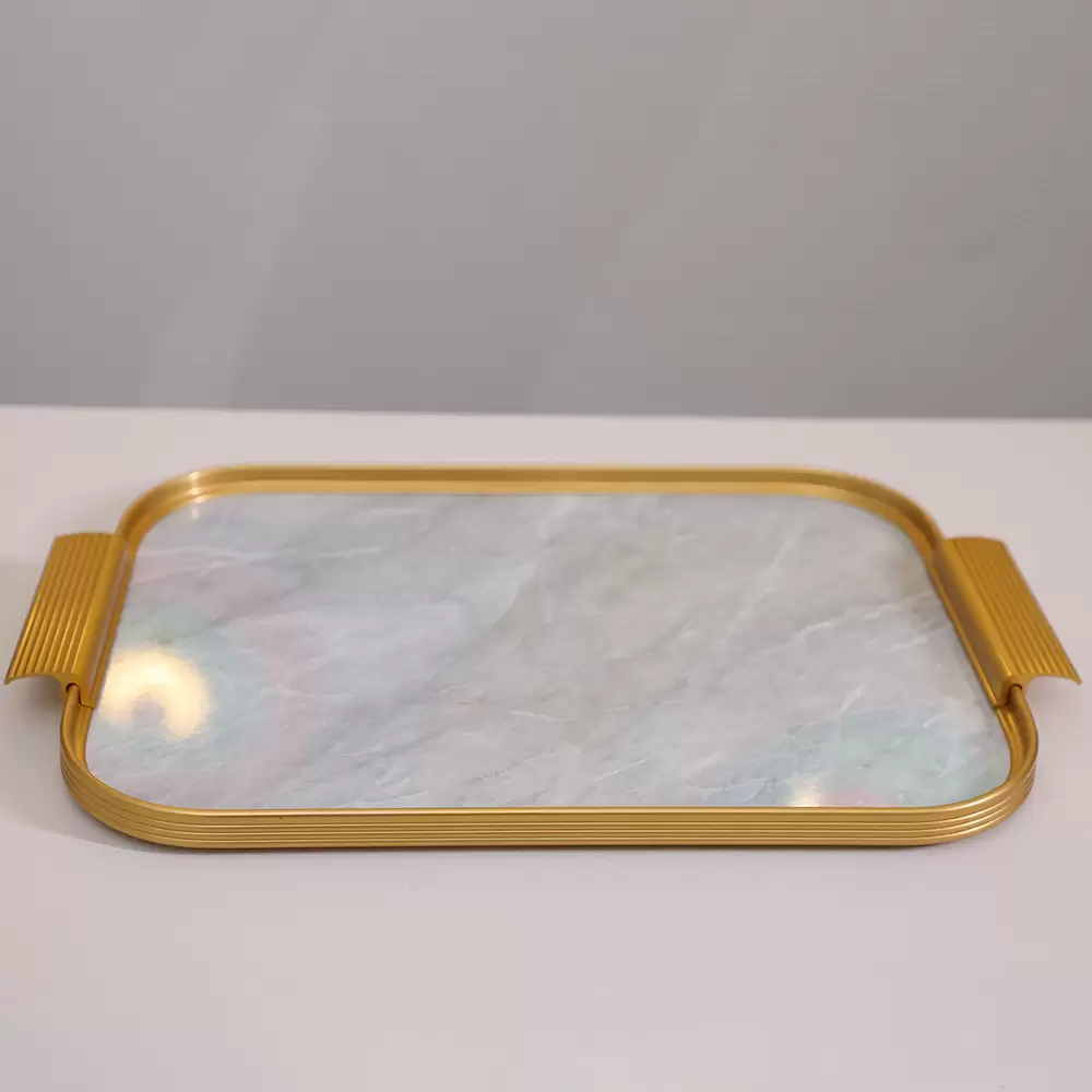 S14 TRAY. LIGHT GREY MARBLE/GOLD